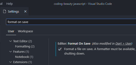 Enabling the "Editor: Format On Save" setting in VS Code.